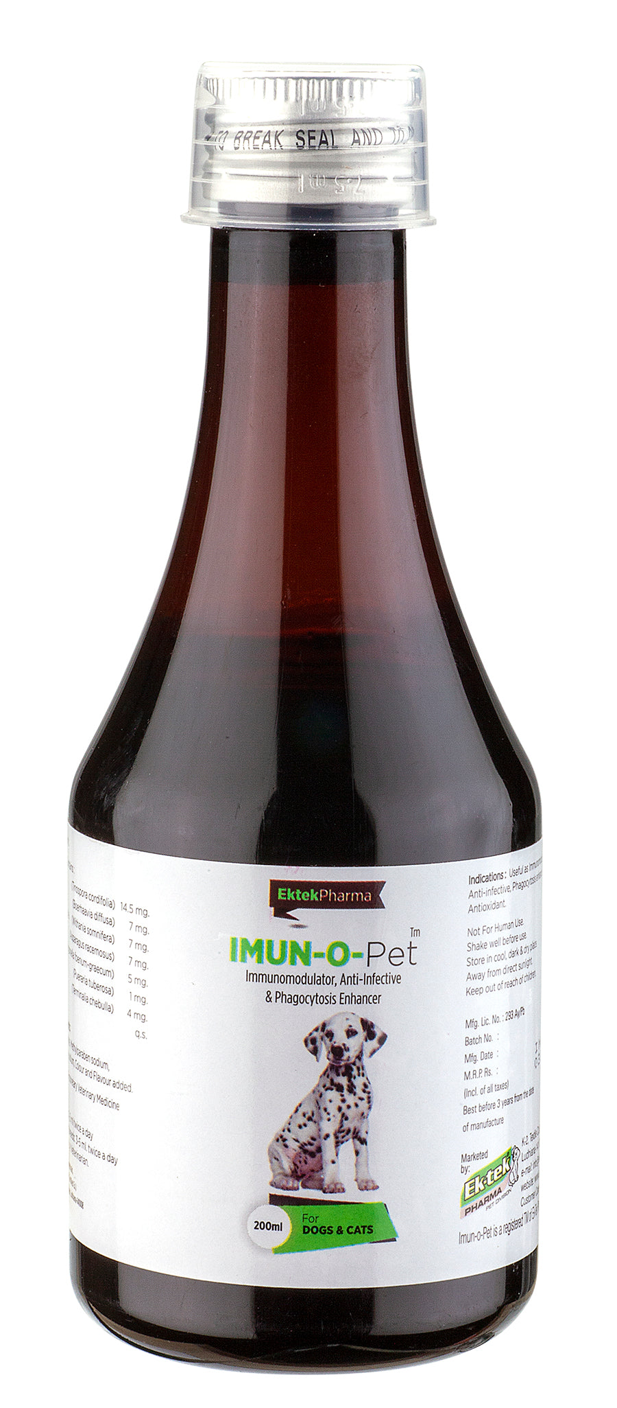 Imun-O-Pet Syrup- 200ml ( Pack of 2) Immunomodulator , Anti-Infective, Phagocytosis Enhancer