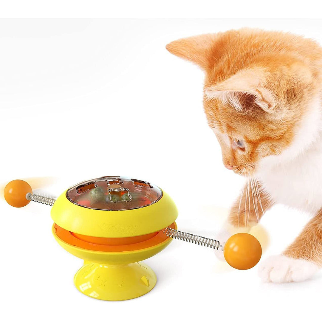Interactive cat toy with spring stick and suction base