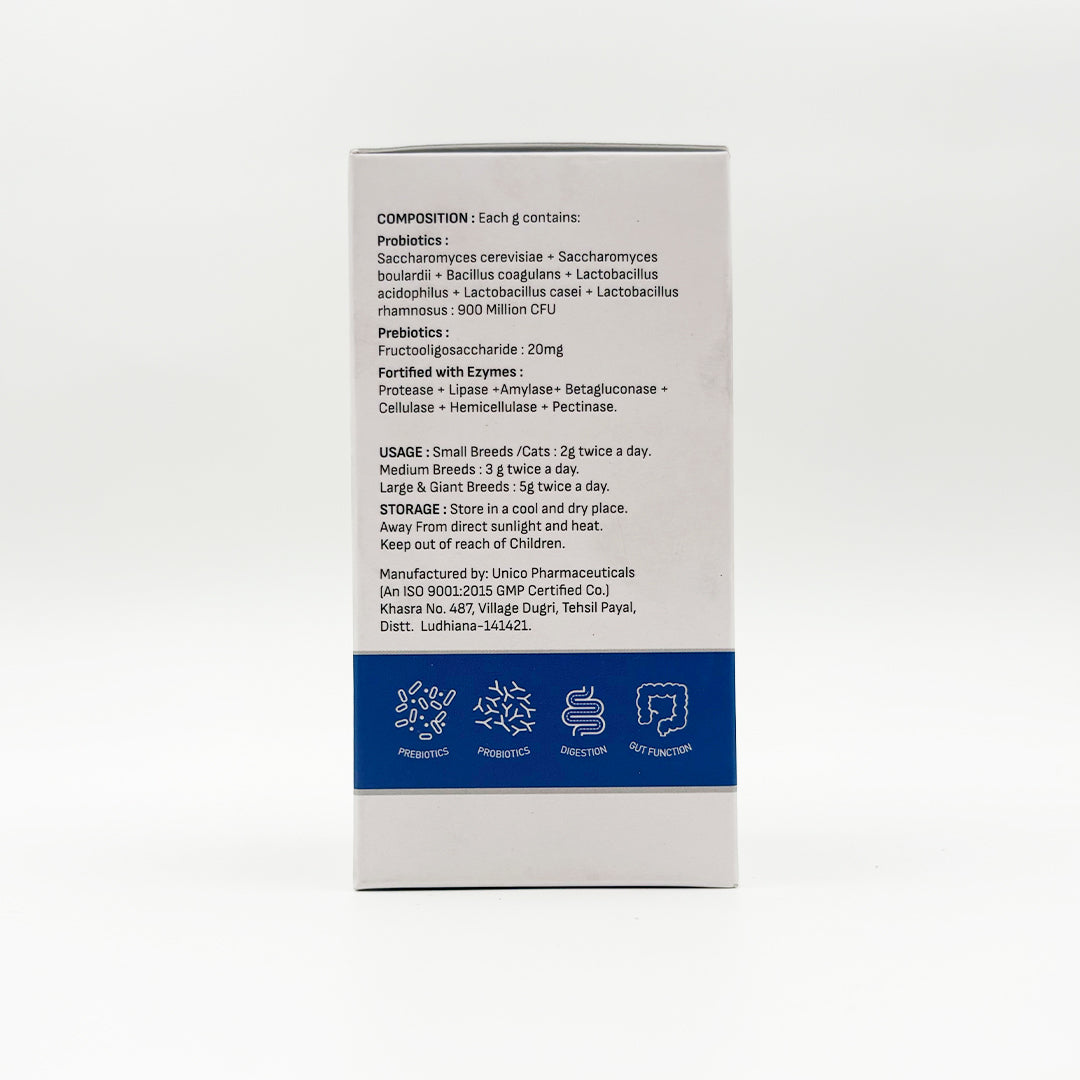 back side of Pre + Probiotic Gut Powder for dogs and cats
