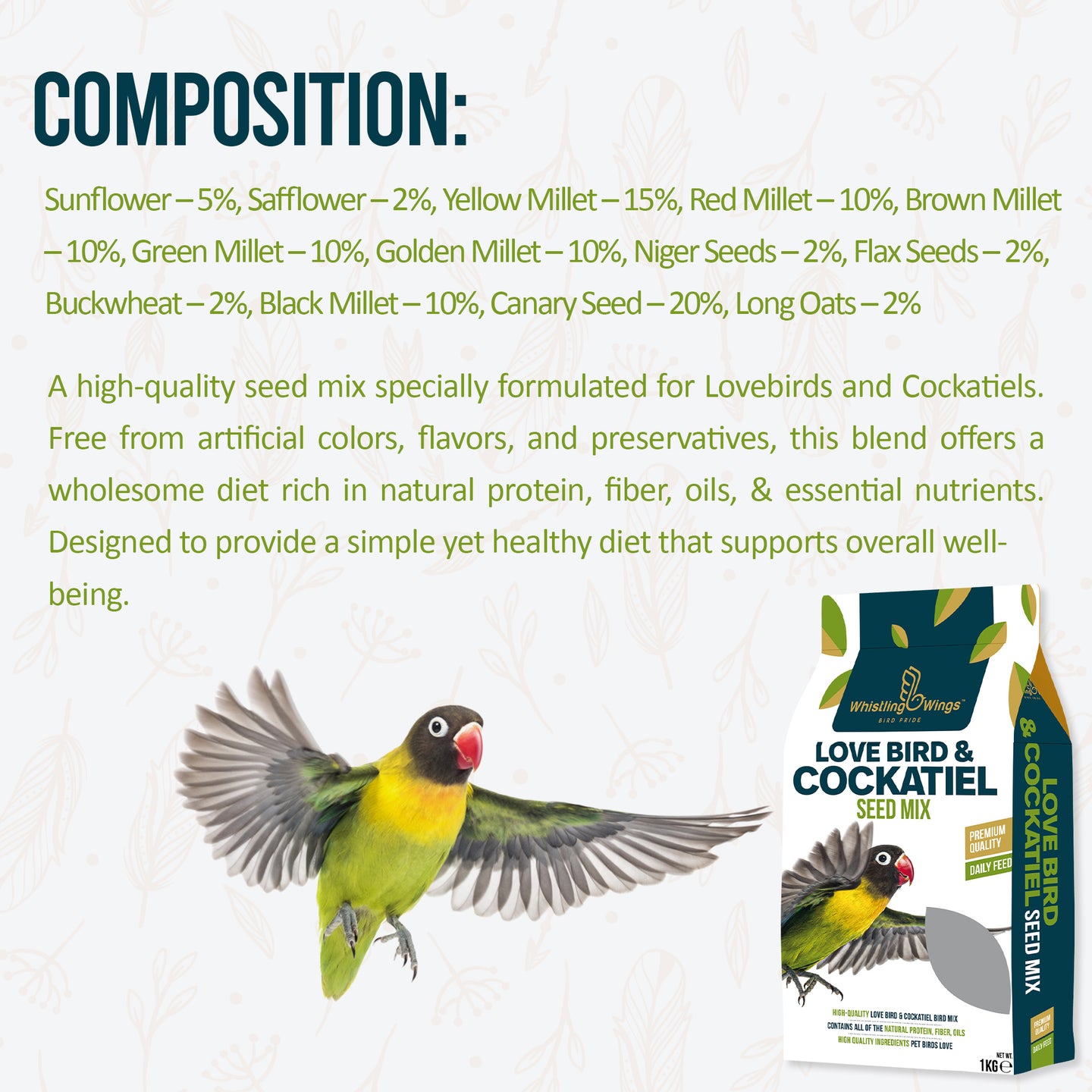composition of Lovebird & Cockatiel Seed Mix
