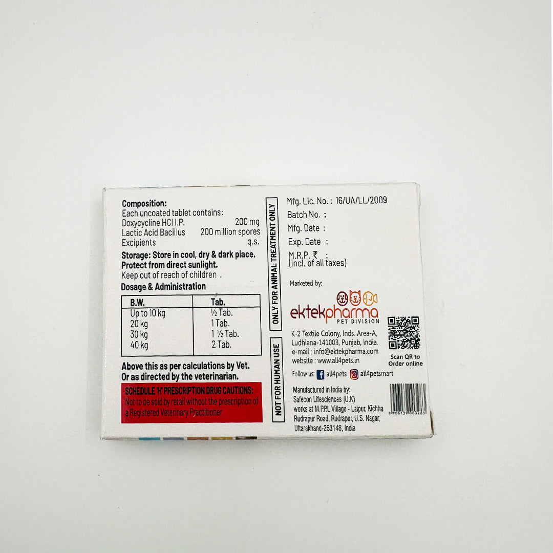 Lacdox™ Doxycycline Tablets for Dogs & Cats 100 mg back side