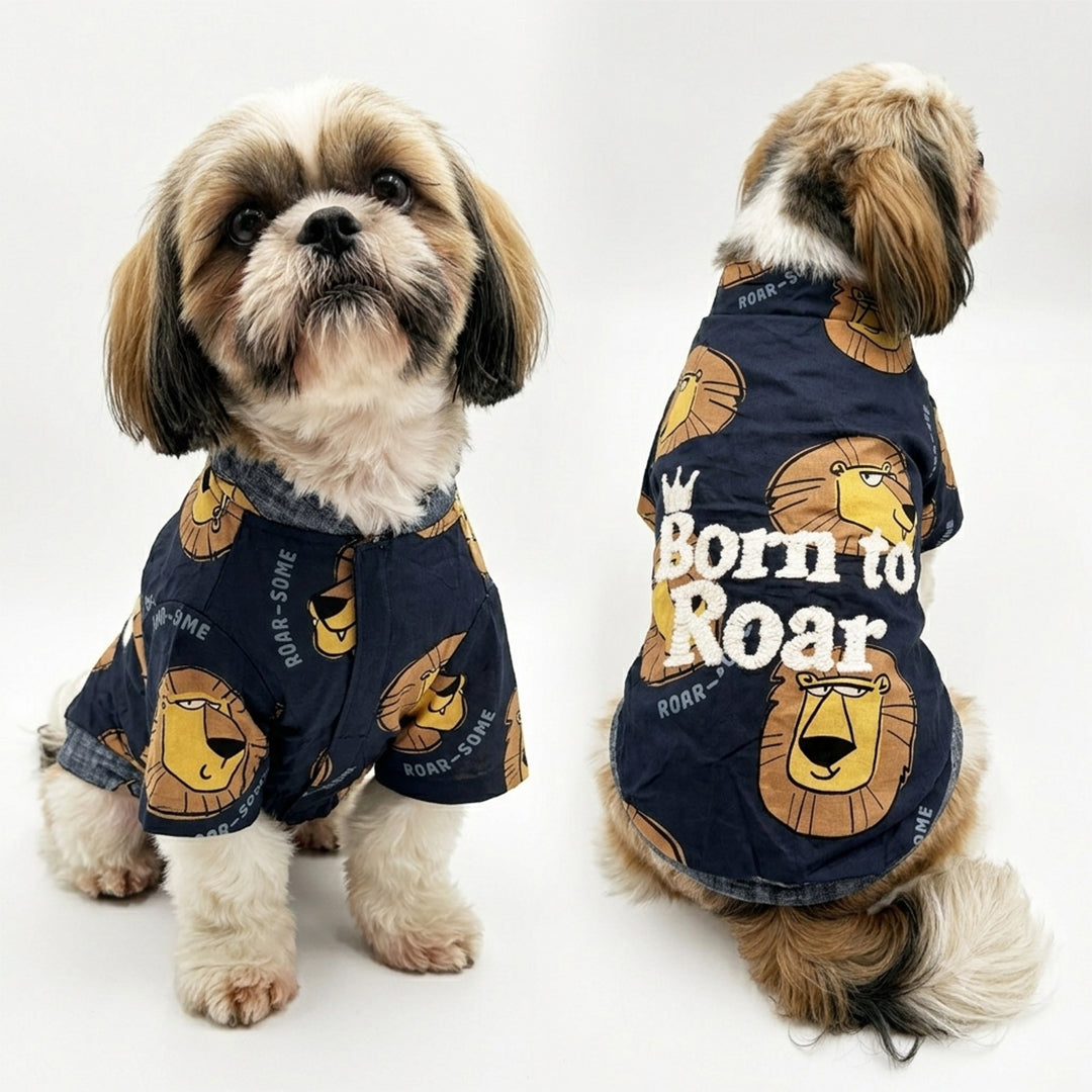 Lion Print Dog Shirt with embroidered design
