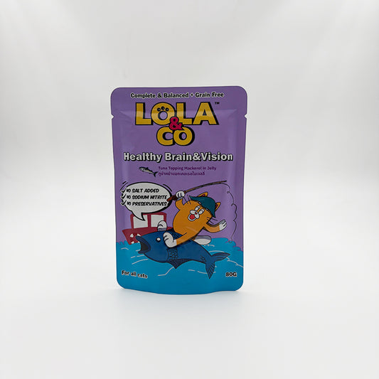 Lola & Co Healthy Brain & Vision Jelly Cat Food pouch – Tuna Topping Mackerel in Jelly (80g)