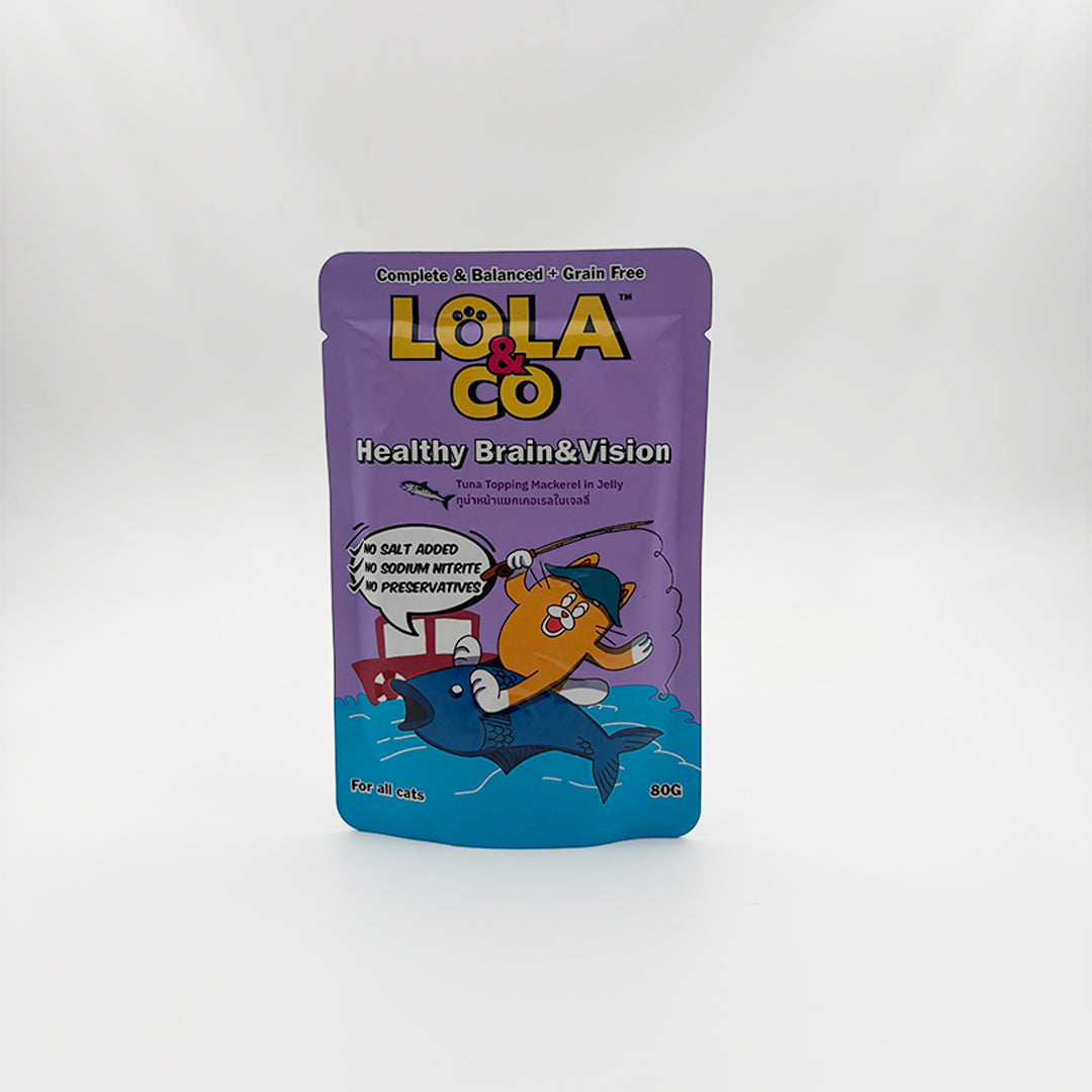 Lola & Co Healthy Brain & Vision Jelly Cat Food pouch – Tuna Topping Mackerel in Jelly (80g)