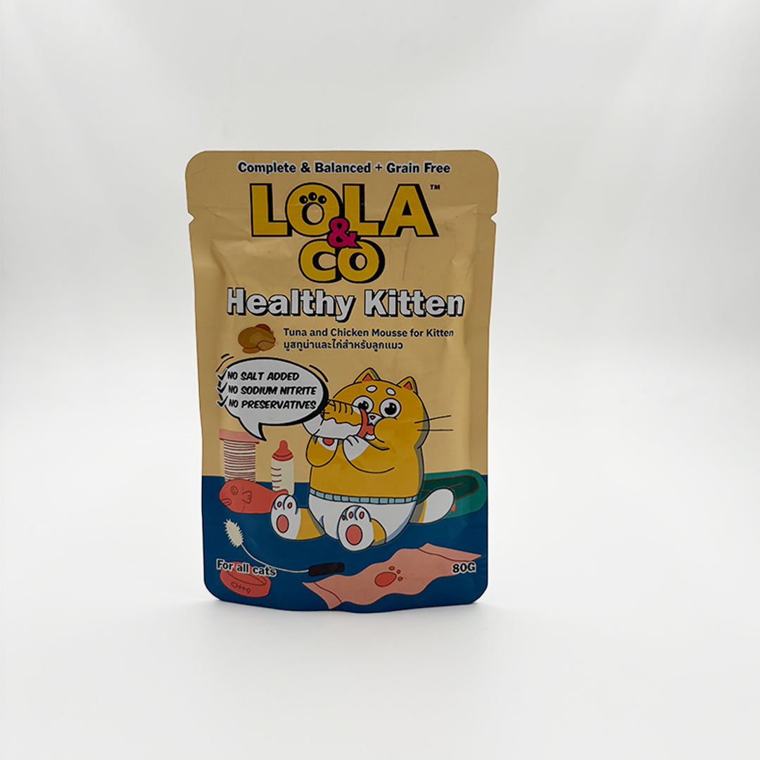Lola & Co Healthy Kitten food pouch on a white background