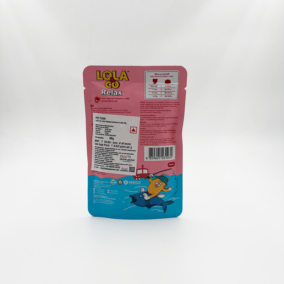 Lola & Co Relax Jelly Cat Food pouch – Tuna Topping Kanikama in Jelly (80g)