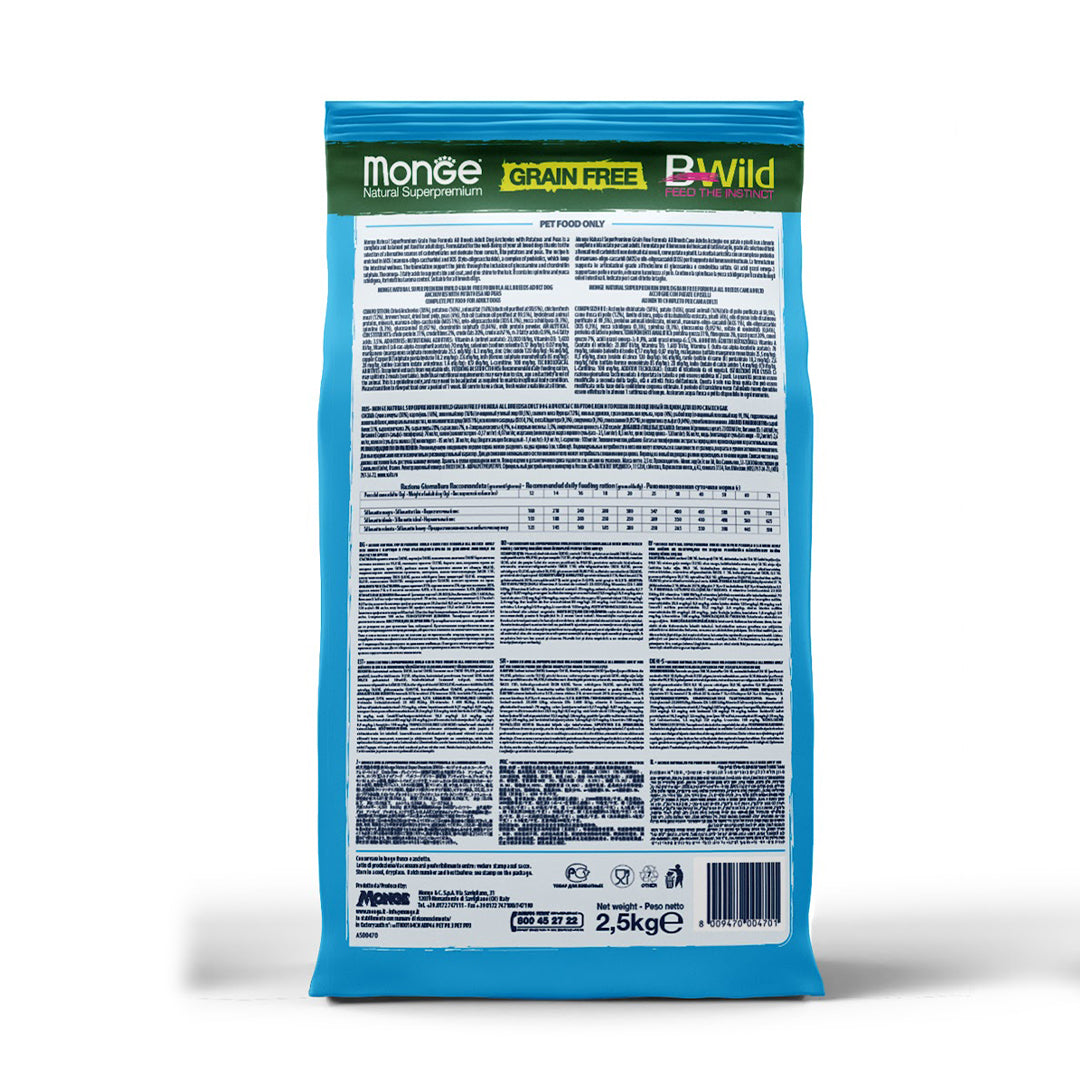 Monge BWild Grain Free Adult Dog Food with Anchovies backside