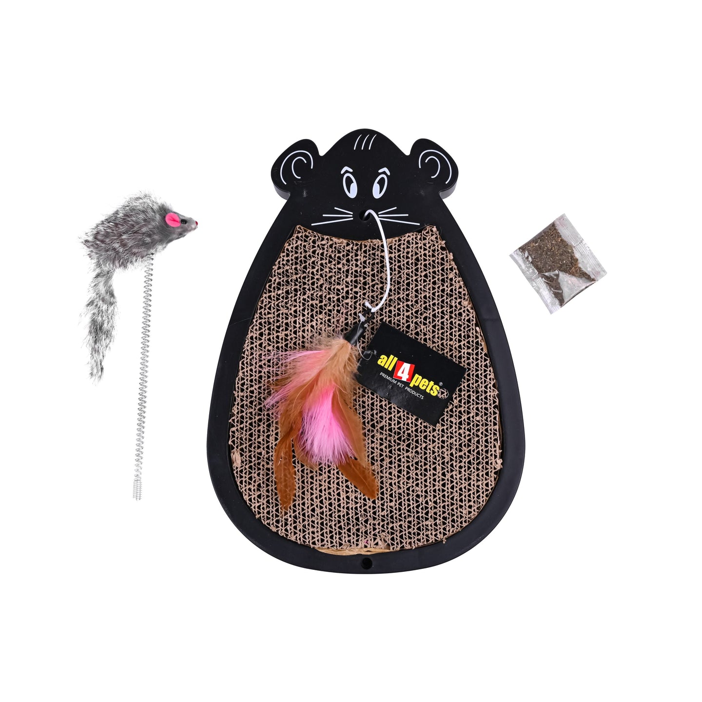 Mouse-shaped cardboard scratch pad for cats