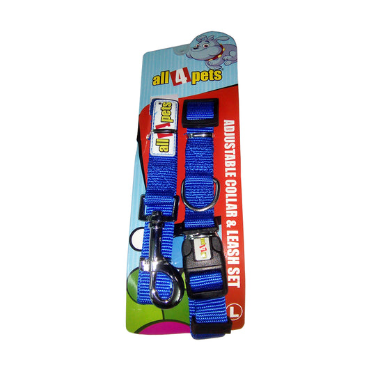 NYLON PLAIN DOG COLLAR & LEASH SET 3/4