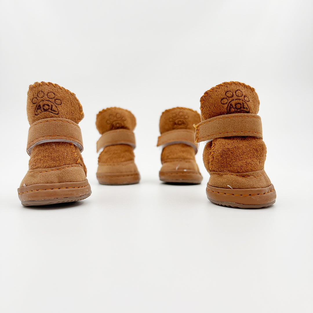 Non-slip brown dog shoes for small dogs – paw protector footwear with velcro closure