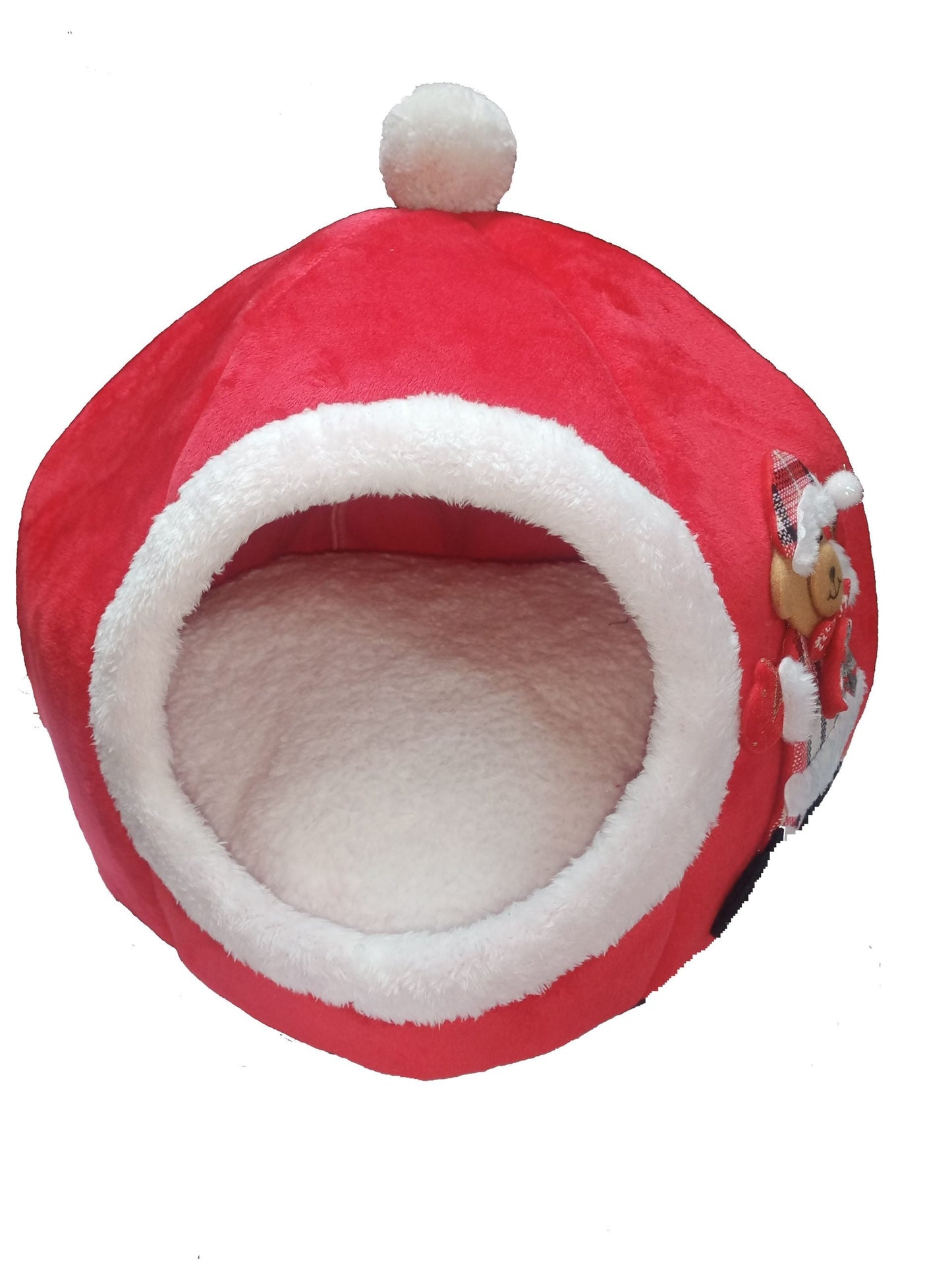 Oval-shaped Christmas pet bed round kennel for dogs and cats – festive red Santa theme