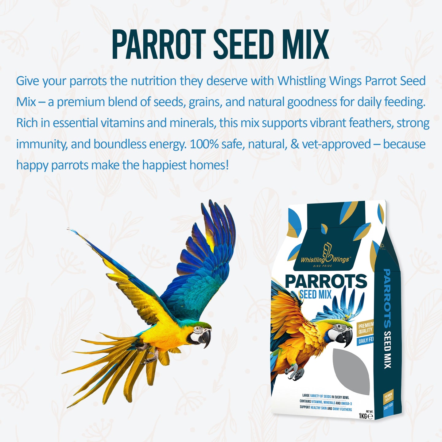 description of Whistling Wings Parrot Seed Mix