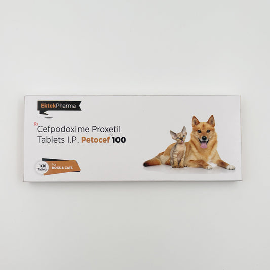 Petocef 100 Cefpodoxime Proxetil Tablets for Dogs and Cats – Front Pack