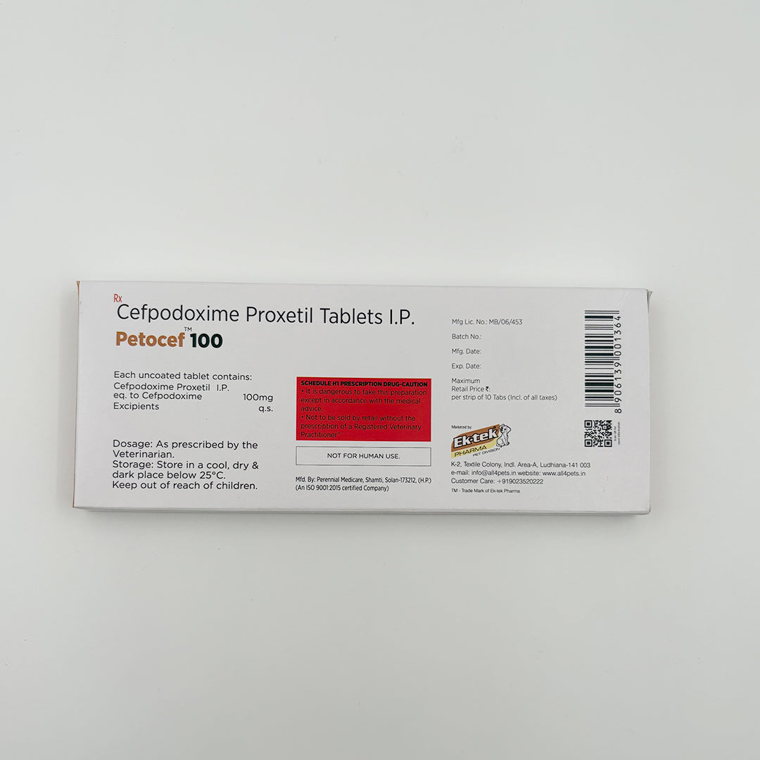 Petocef 100 composition and dosage information for pets