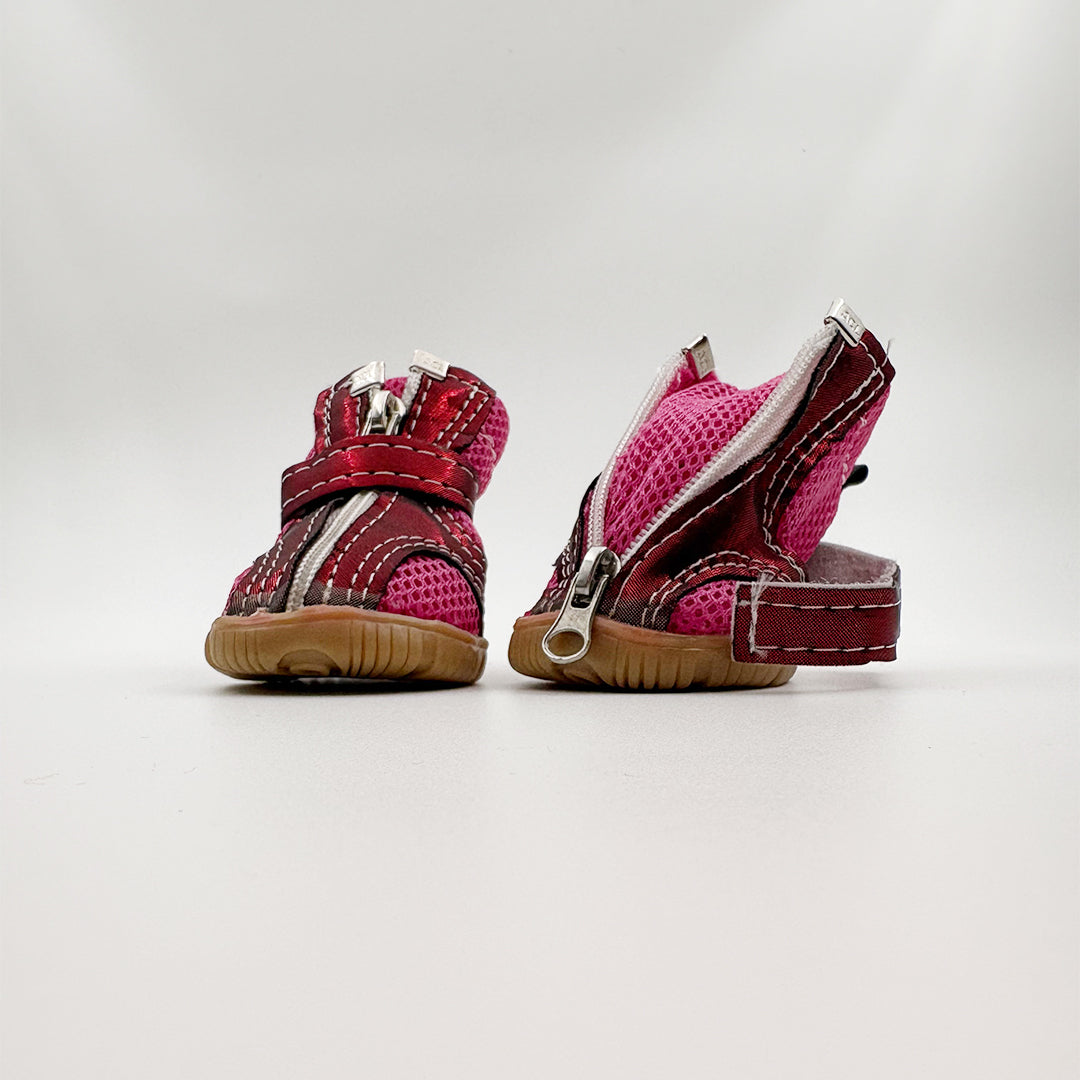 Pink breathable dog shoes pack of 4 with anti-slip sole