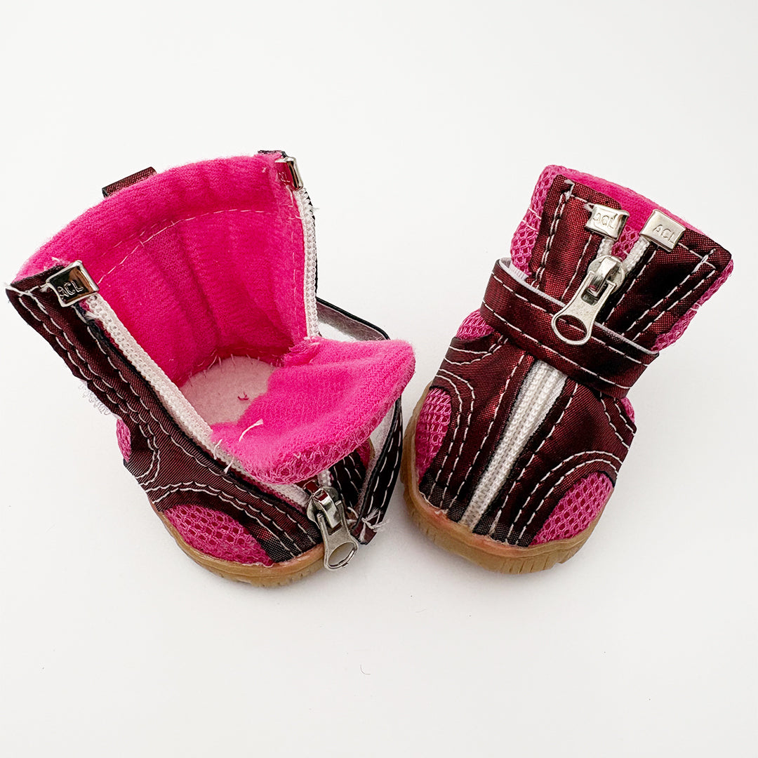 Pink mesh dog boots with zip and velcro closure
