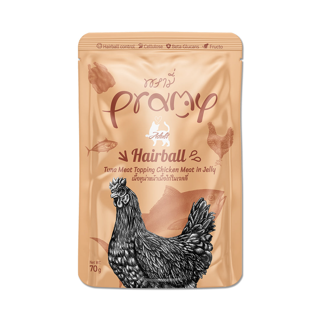 Pramy Adult Hairball Control Tuna Chicken Jelly 70g Pack of 5