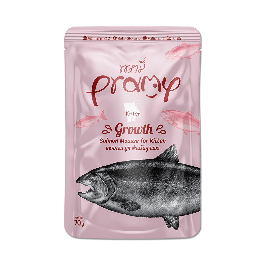Pramy Growth Salmon Mousse for Kittens 70g (Pack of 5)