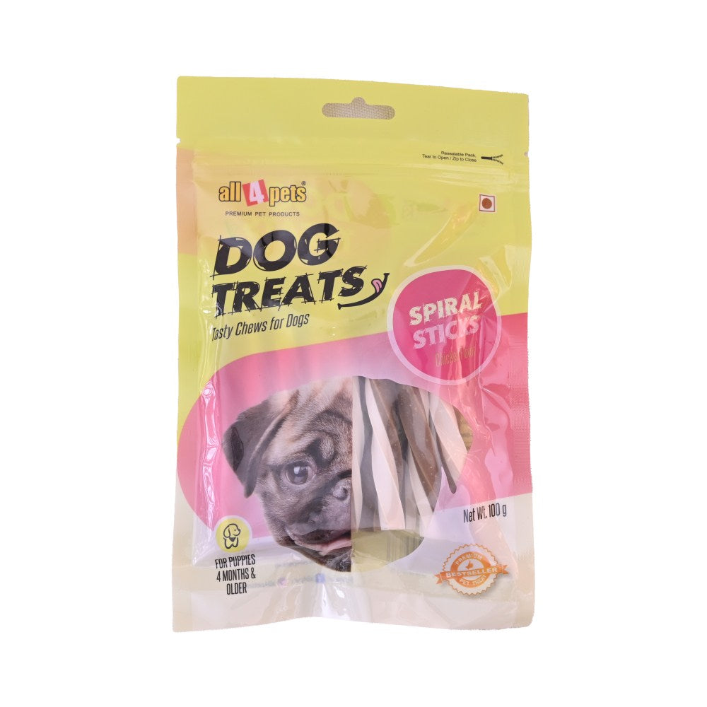 All4Pets Spiral Sticks Chicken Flavour-100gm(for Puppies)