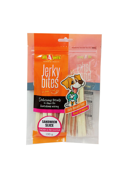 All4pets Jerky Bites – Sandwich Slice (Chicken &amp; Fish Flavour) -100g