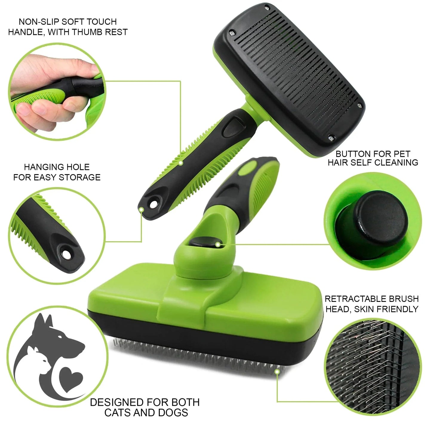 Self-Cleaning Slicker Brush with Push Button
