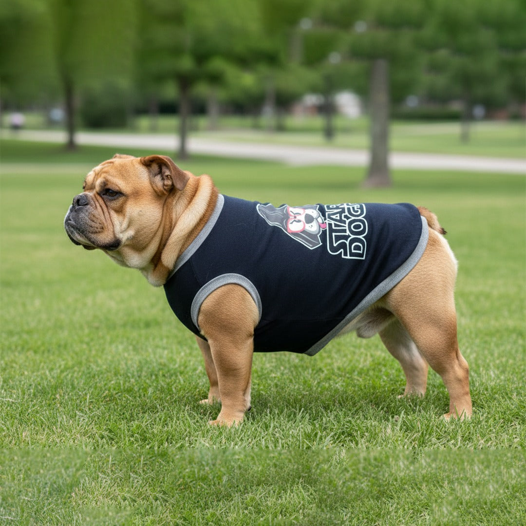 Star Dogs printed dog t-shirt front view