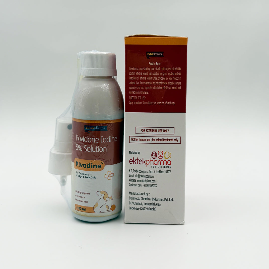 Veterinary povidone iodine spray for pet skin infection and wound cleaning