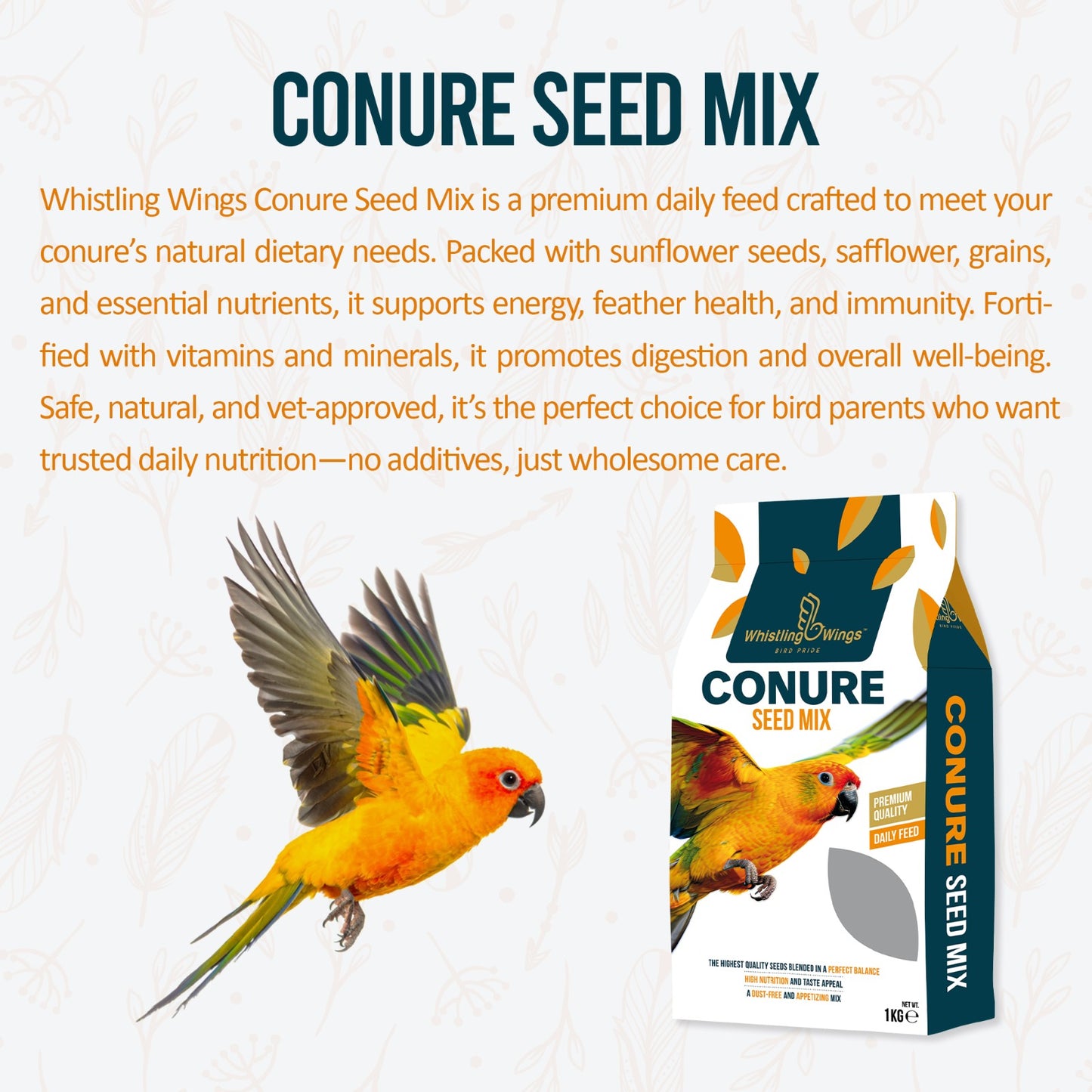 Whistling Wings Conure Seed Mix – Premium Quality Daily Feed