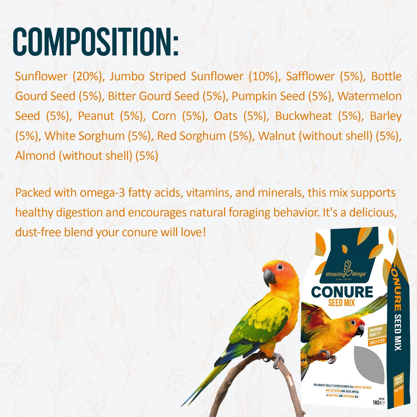 Whistling Wings Conure Seed Mix – Premium Quality Daily Feed