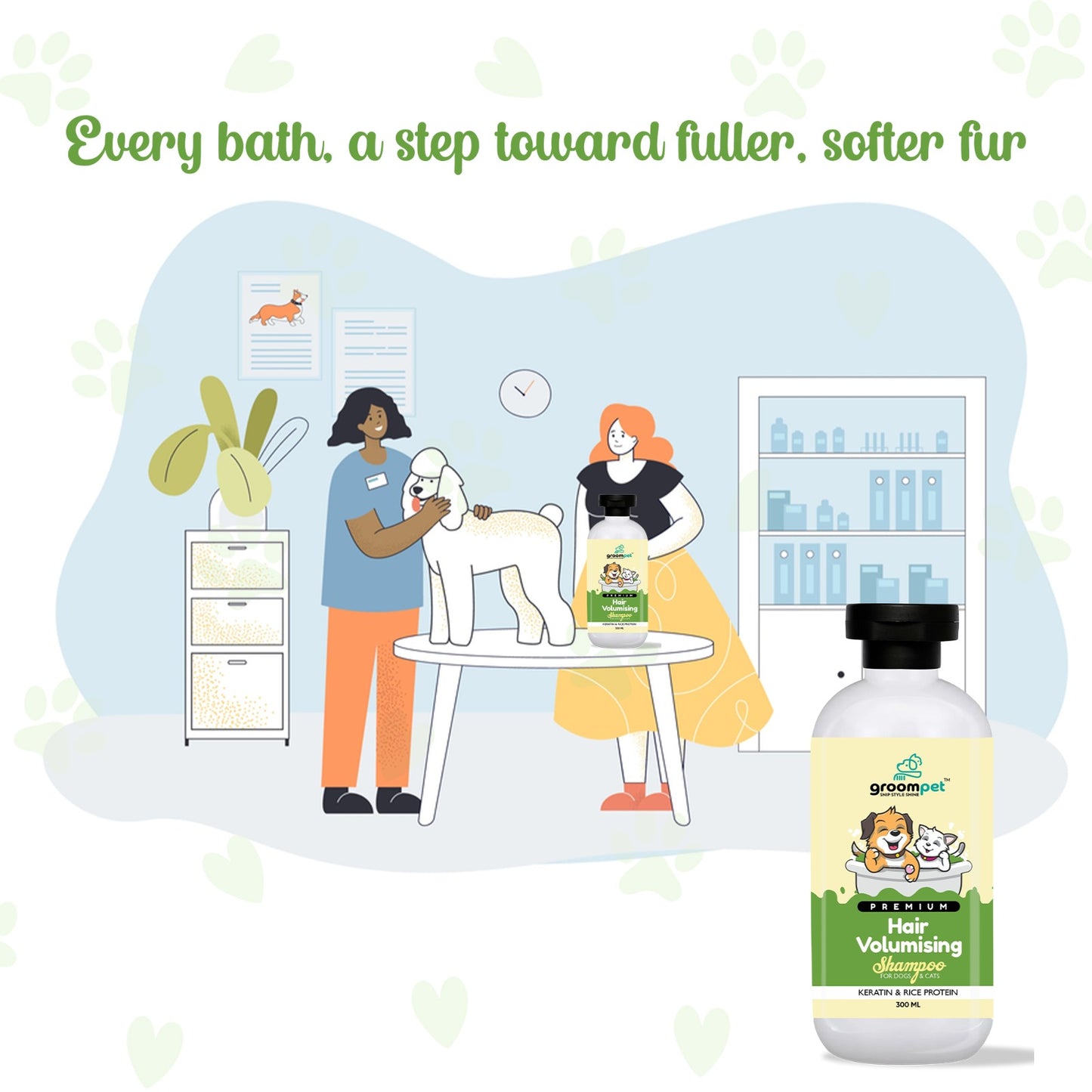 Best Hair Volumising Shampoo in India | Groompet with Keratin & Rice Protein | For Dogs & Cats | 300ml