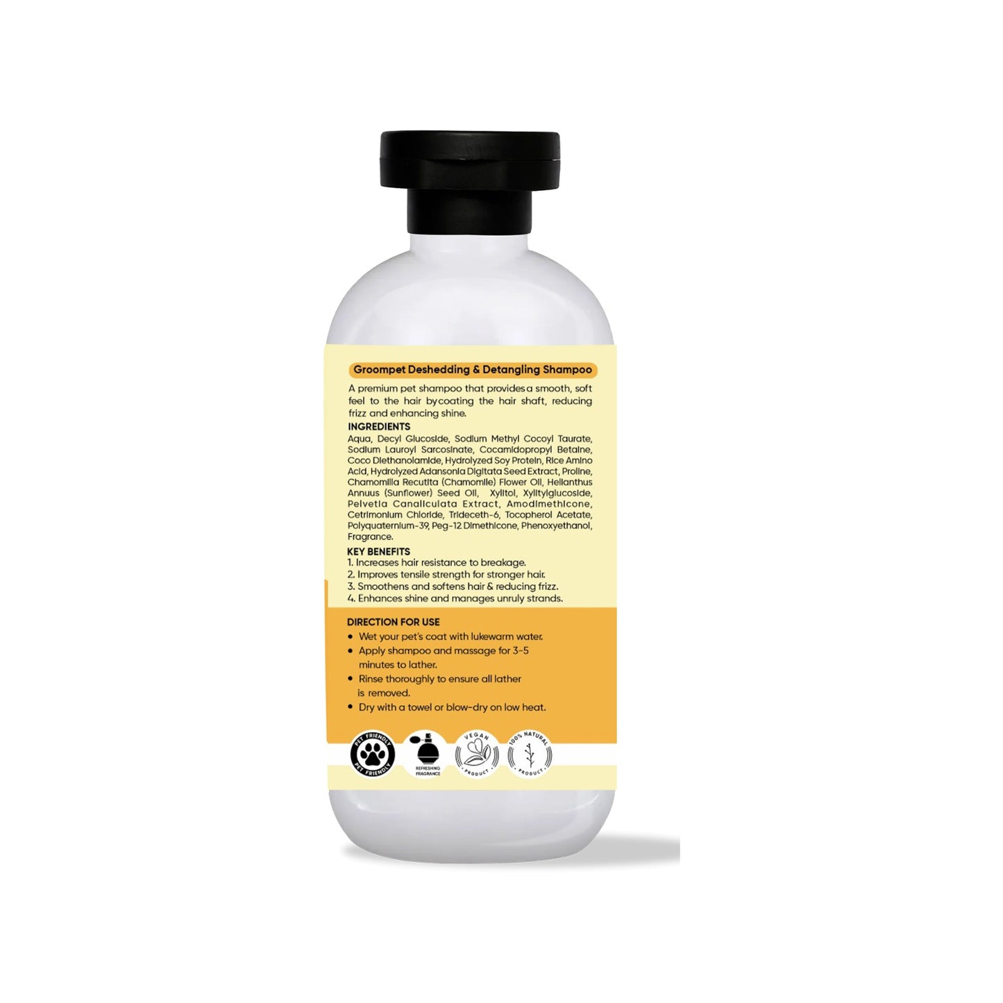 Ingredients and usage of Groompet Best Deshedding Dog Shampoo India for dogs and cats