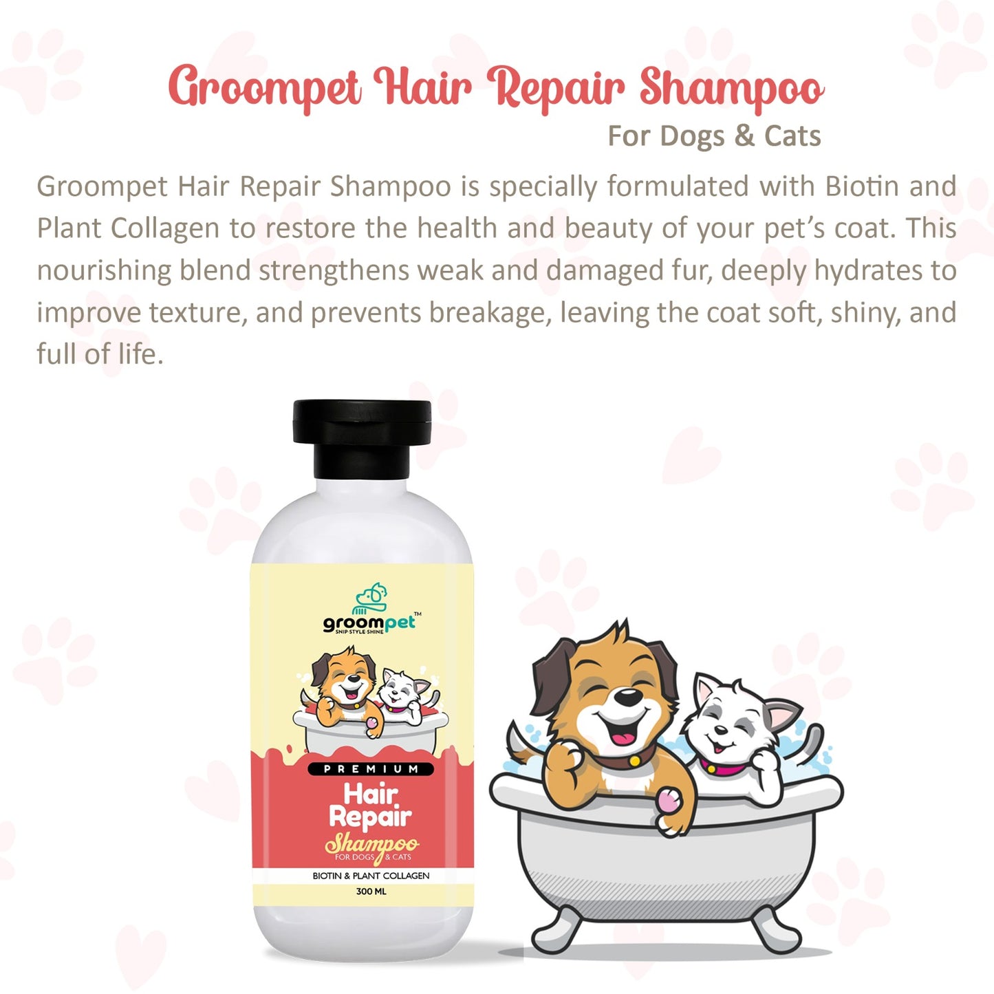 Best Hair Repair Shampoo in India | Groompet Biotin & Collagen | For Dogs & Cats | 300ml