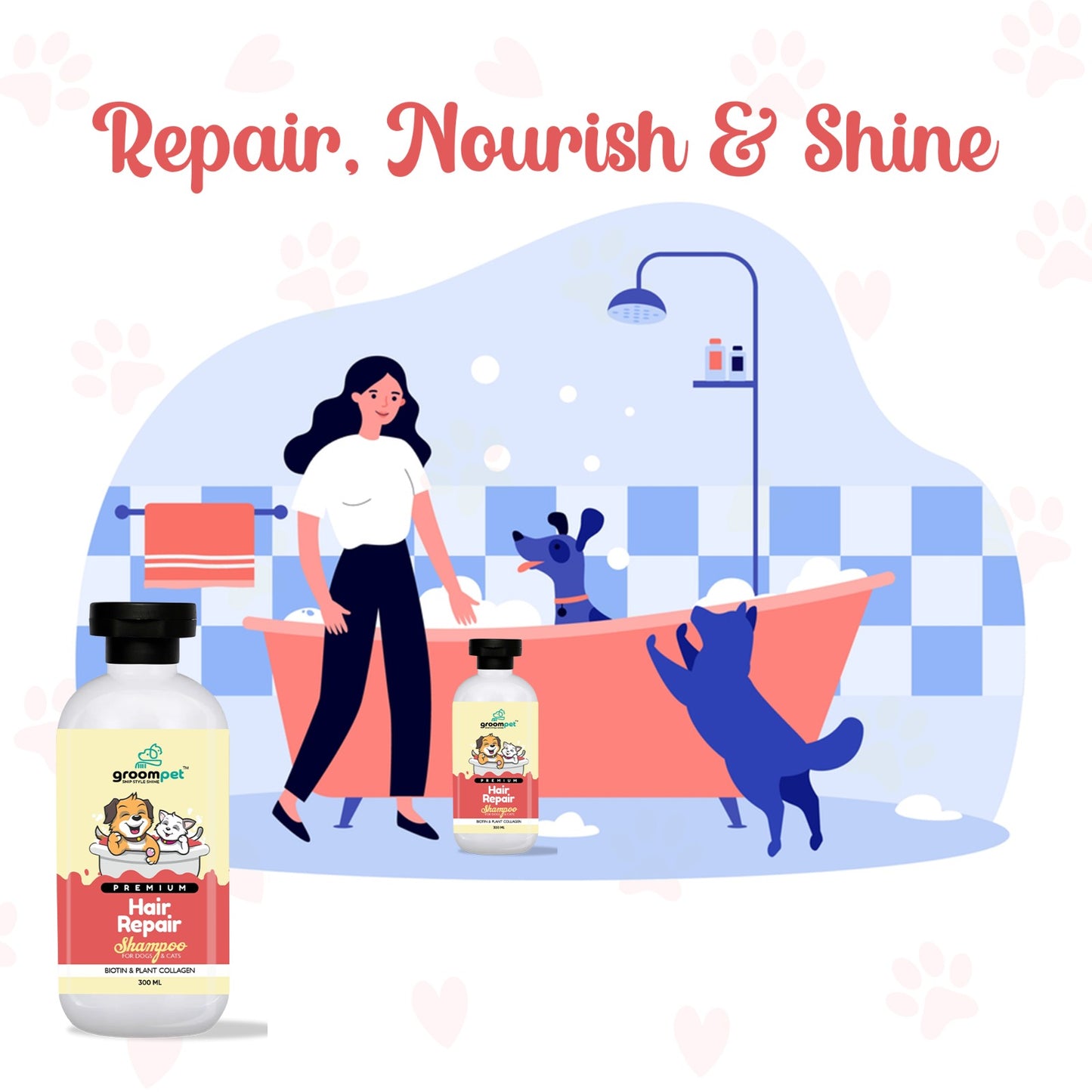 Best Hair Repair Shampoo in India | Groompet Biotin & Collagen | For Dogs & Cats | 300ml