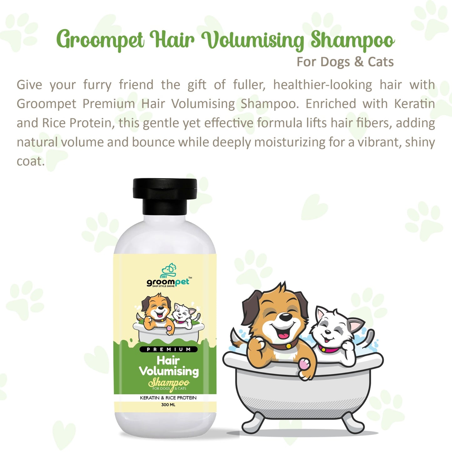 Best Hair Volumising Shampoo in India | Groompet with Keratin & Rice Protein | For Dogs & Cats | 300ml