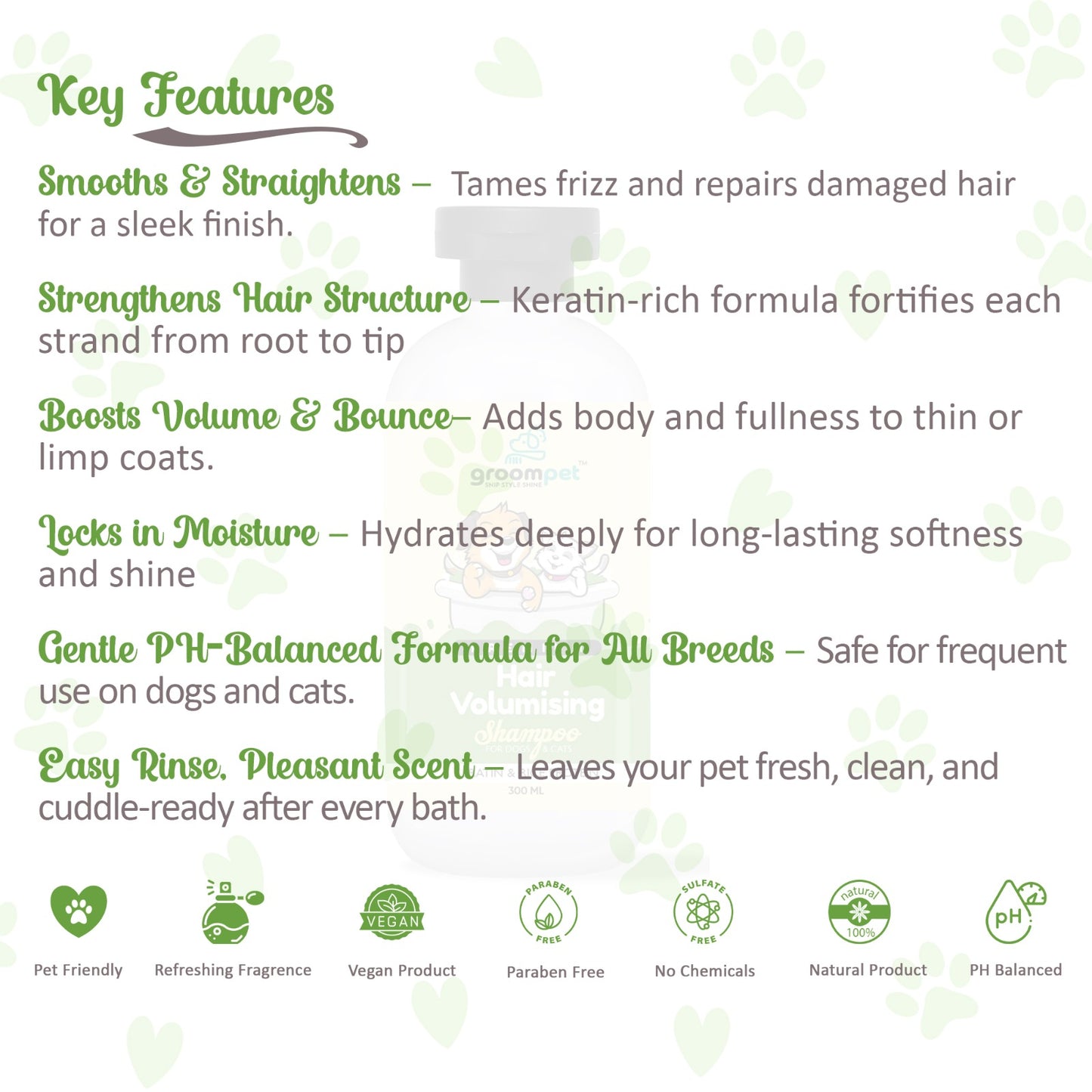 Best Hair Volumising Shampoo in India | Groompet with Keratin & Rice Protein | For Dogs & Cats | 300ml
