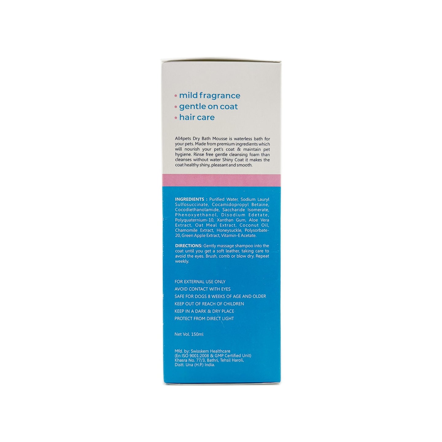 Dry Cleaning Mousse for Pets - Back View with Instructions