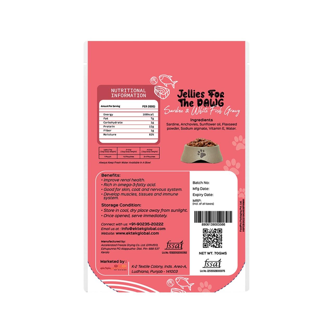 WooFood Sardine and White Fish Gravy (Jellies for Dogs) -70gm ( Pack of 5)