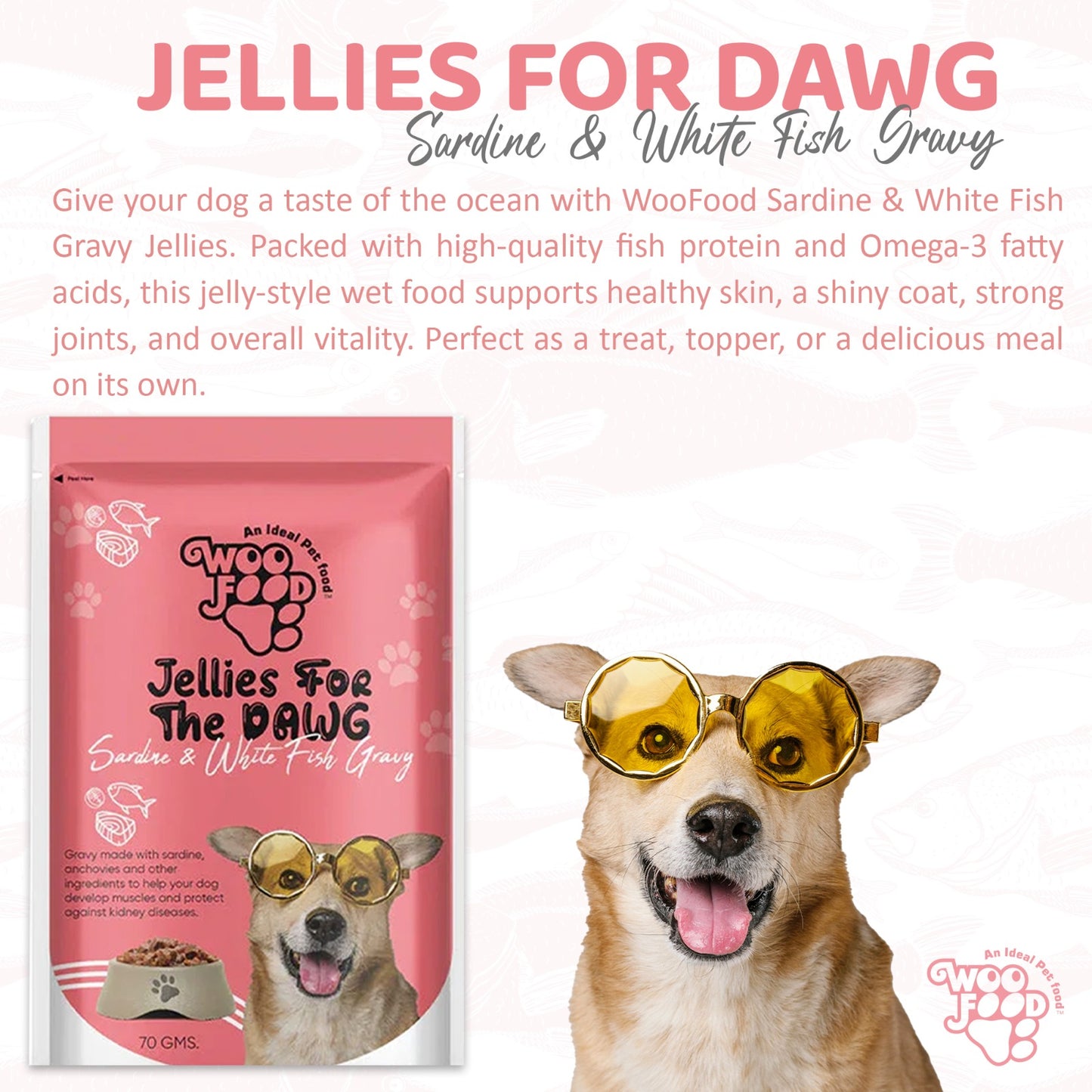 WooFood Sardine and White Fish Gravy (Jellies for Dogs) -70gm ( Pack of 5)