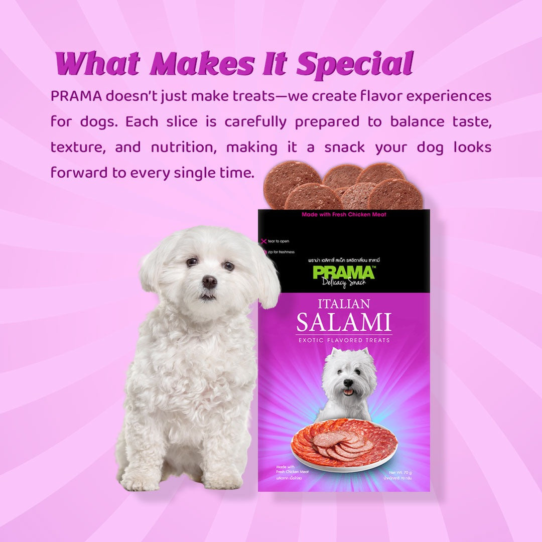 Prama Italian Salami Flavoured Treats for Dogs uses