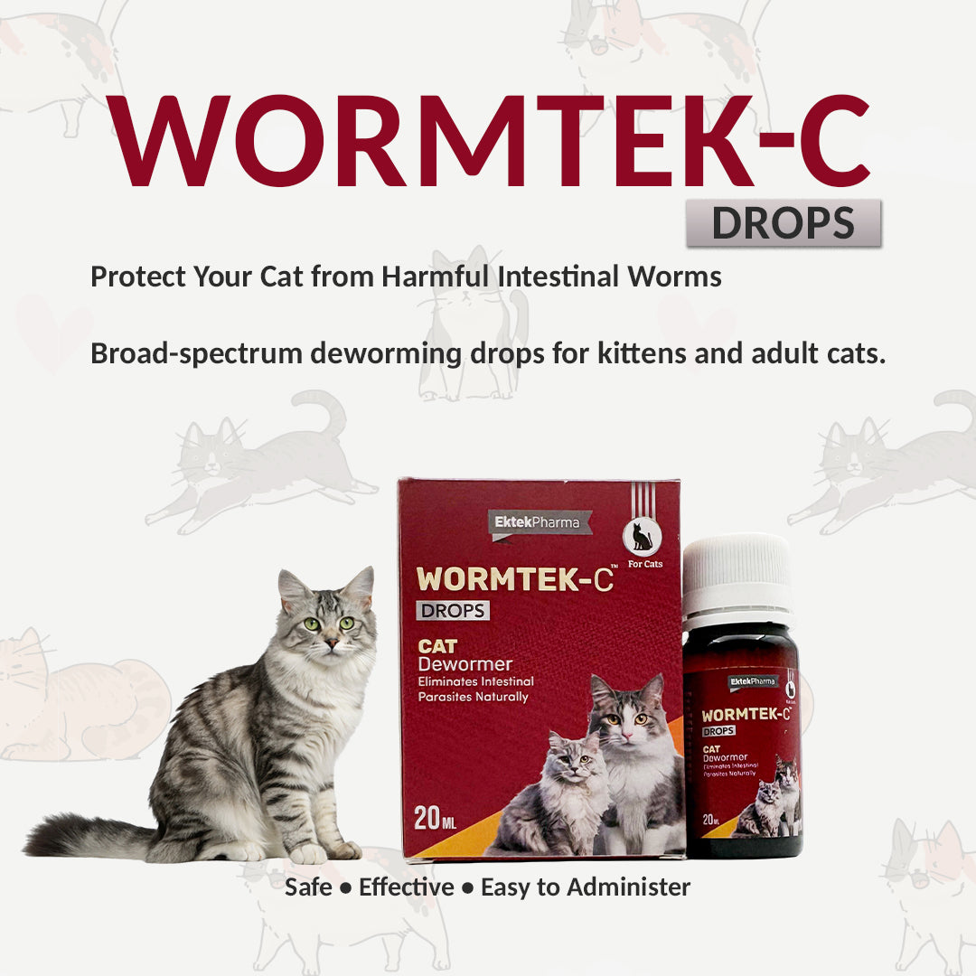 WORMTEK-C Drops for Cats Deworming Solution 20 ml (Pack of 2)