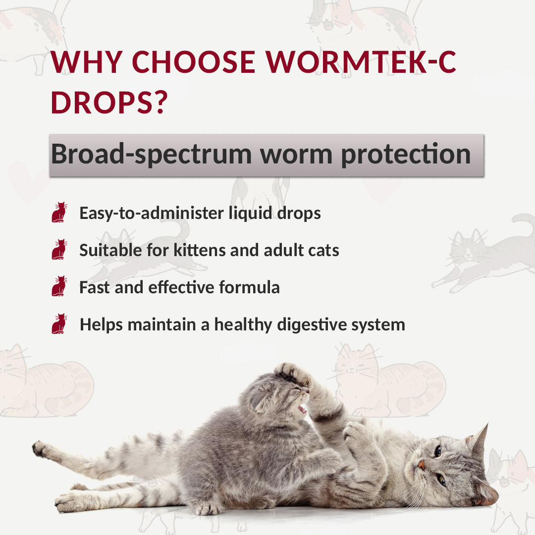WORMTEK-C Drops for Cats Deworming Solution 20 ml (Pack of 2)