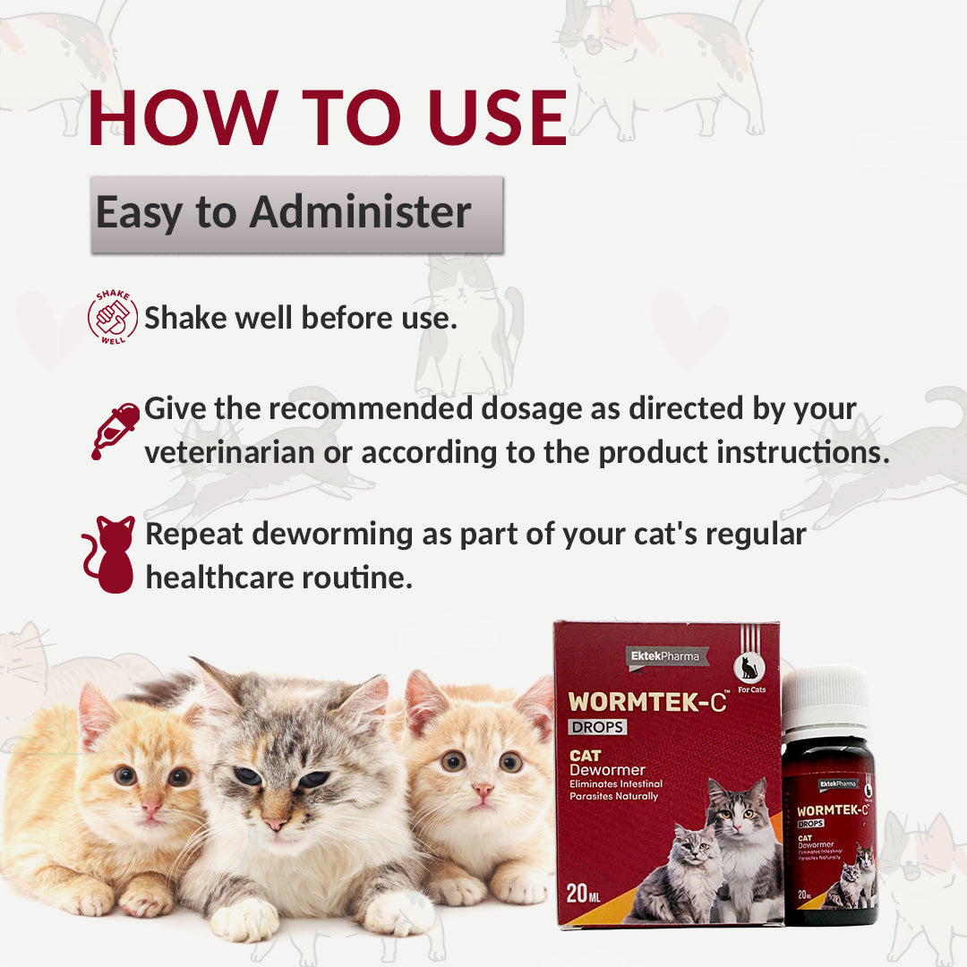 WORMTEK-C Drops for Cats Deworming Solution 20 ml (Pack of 2)