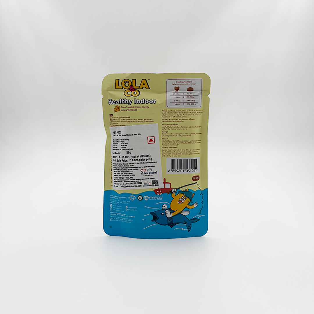 Lola & Co Healthy Indoor Jelly Cat Food pouch – Tuna Topping Cheese in Jelly (80g)