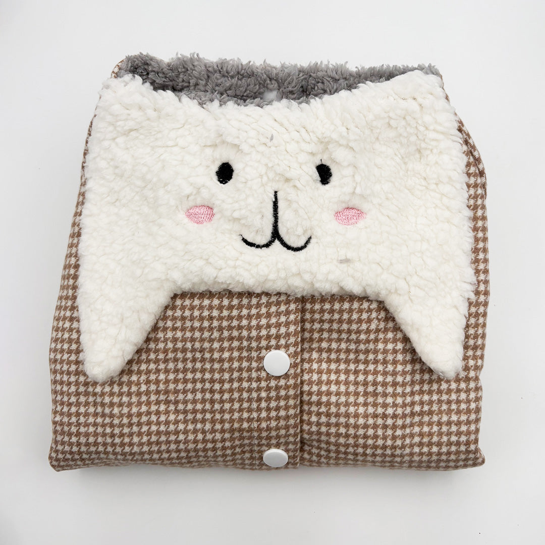 Front view of bunny winter jacket for dogs with button closure