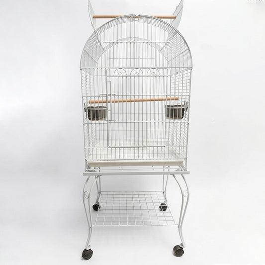 White Metal Cage for Parrots with Wheels