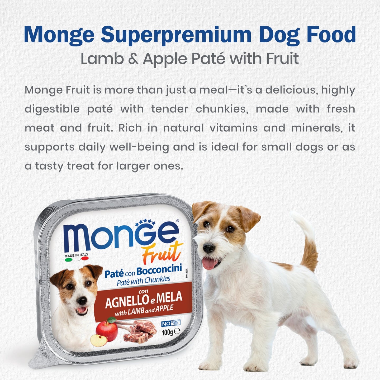 Monge Wet Dog Food Lamb & Apple – Fresh Lamb Meat 100g × 5 Pack
