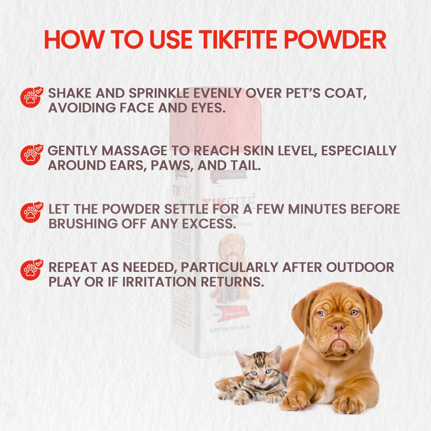 directions to use TikFite Powder for dogs and cats
