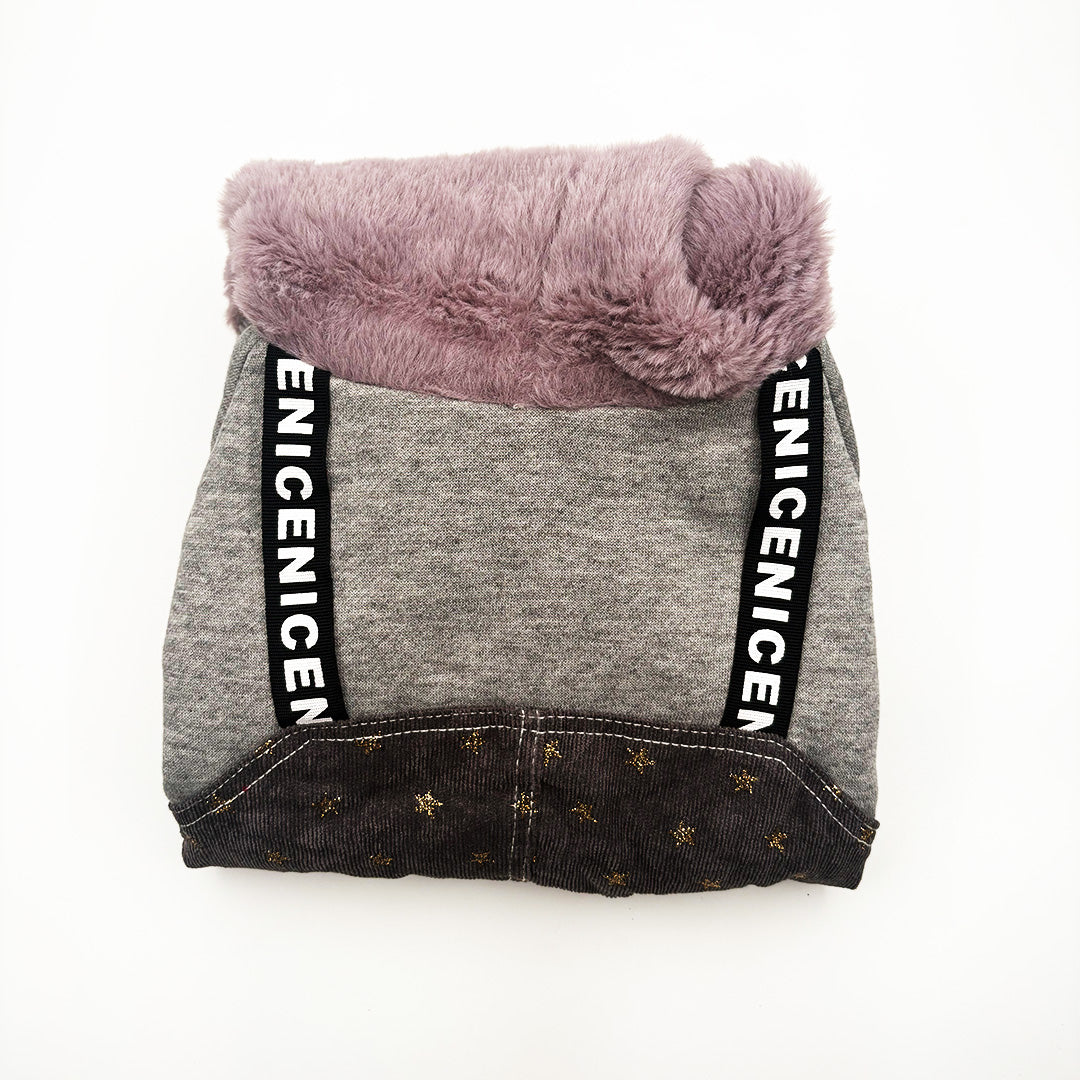 dog dungaree with fur hoodie winter outfit
