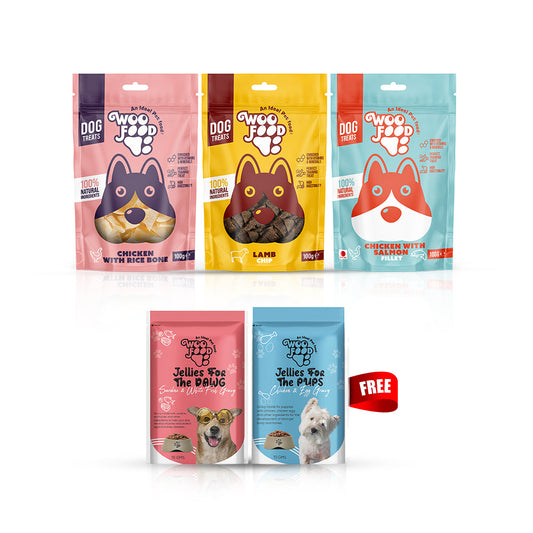 Buy 3 Woofood Treats + 2 Get WooFood Jellies Free