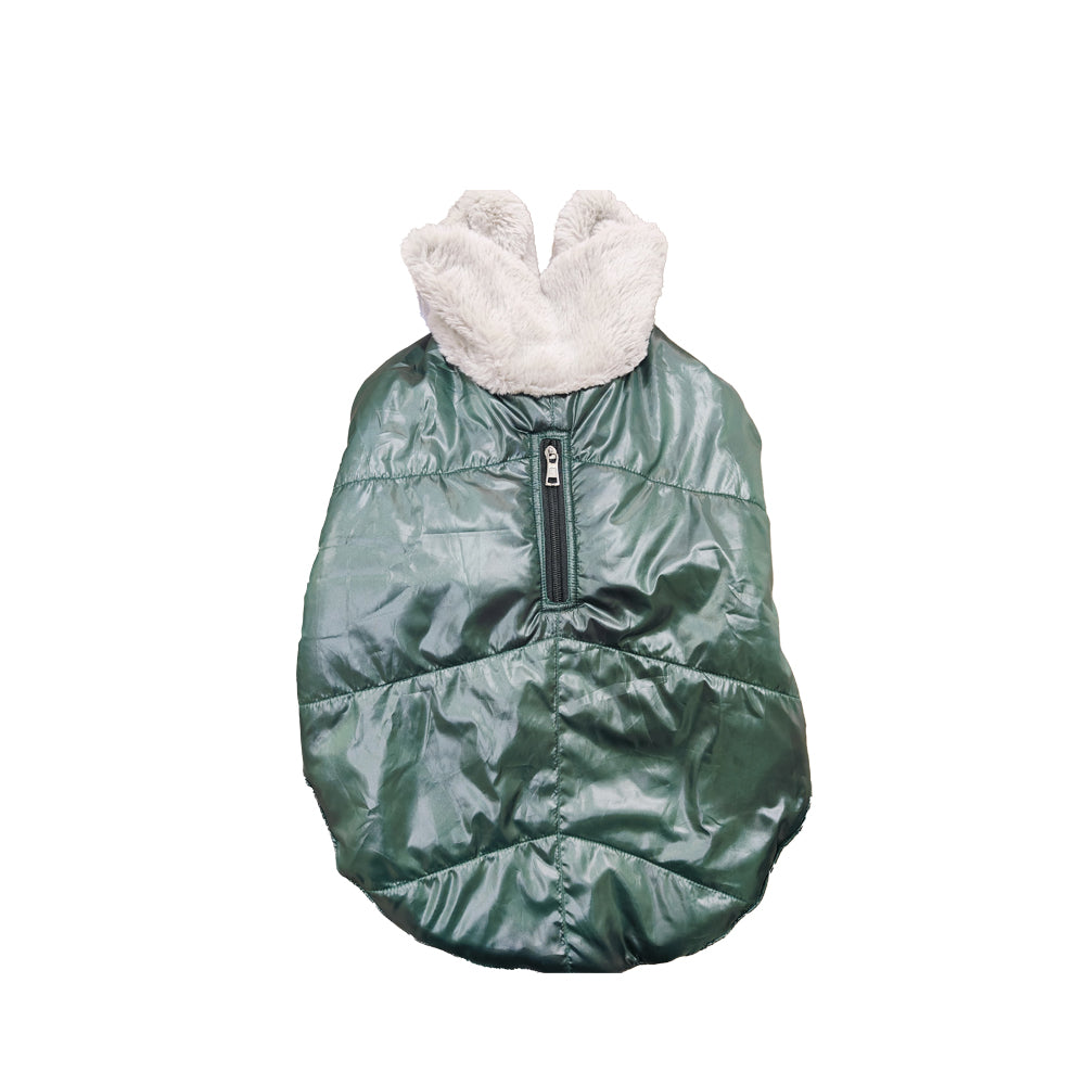 Winter Jacket for Dogs -with Cozy Fur Collar (Color May Vary) Green